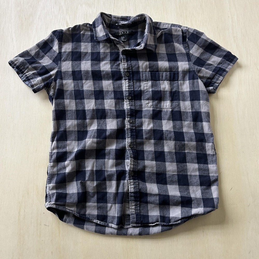 Y2K 21 MEN Shirt Mens Small Blue Plaid Flannel Short Sleeve Button Up Casual